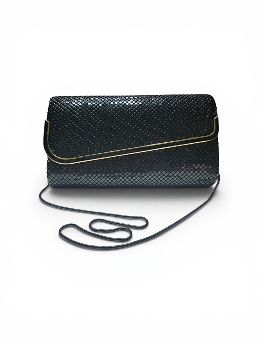 Black Metal Mesh Clutch Bag with Chain
